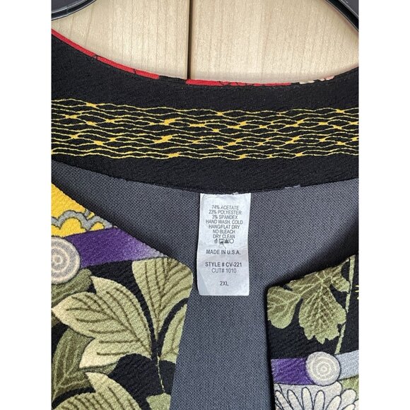 Art Kimono Jacket Women’s XL Black Floral 3/4 Sleeve Designer Boho Travel Party - Picture 3 of 4